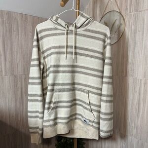 Quiksilver Beige and Gray Striped Hoodie Sweater